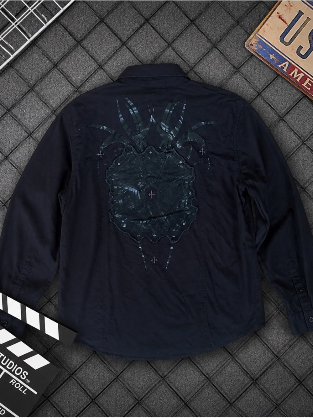 Helix Black Graphic Back Button-Up Shirt